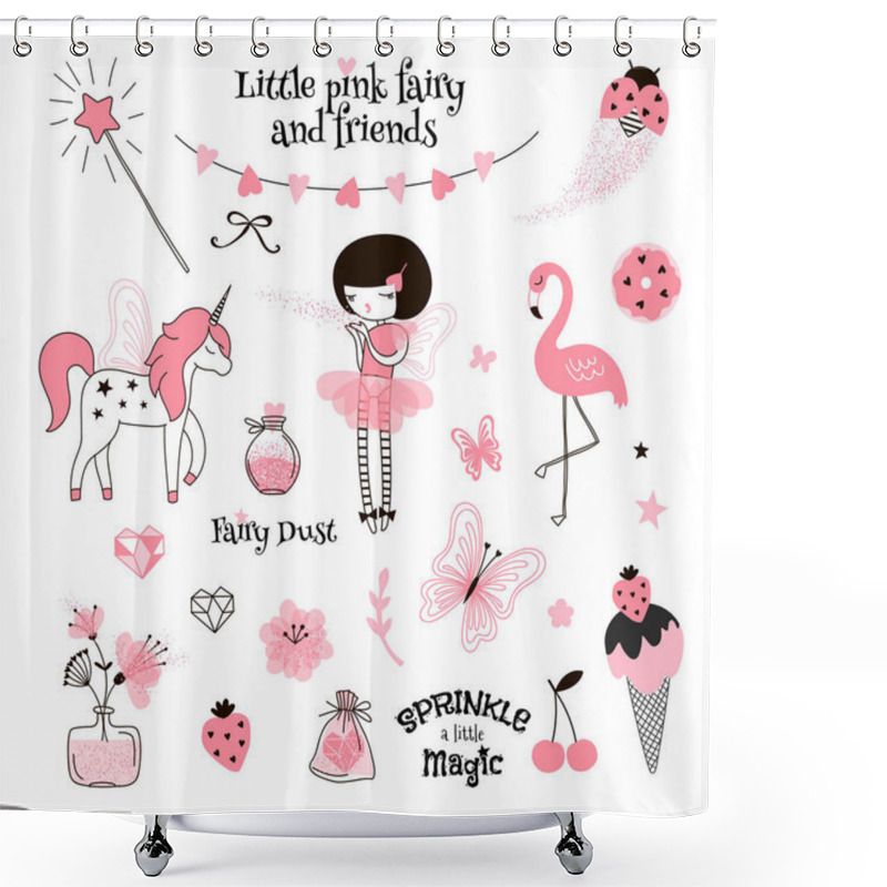 Personality  Cute Pink Fairy, Graphic Elements Set For D.I.Y. Projects Shower Curtains