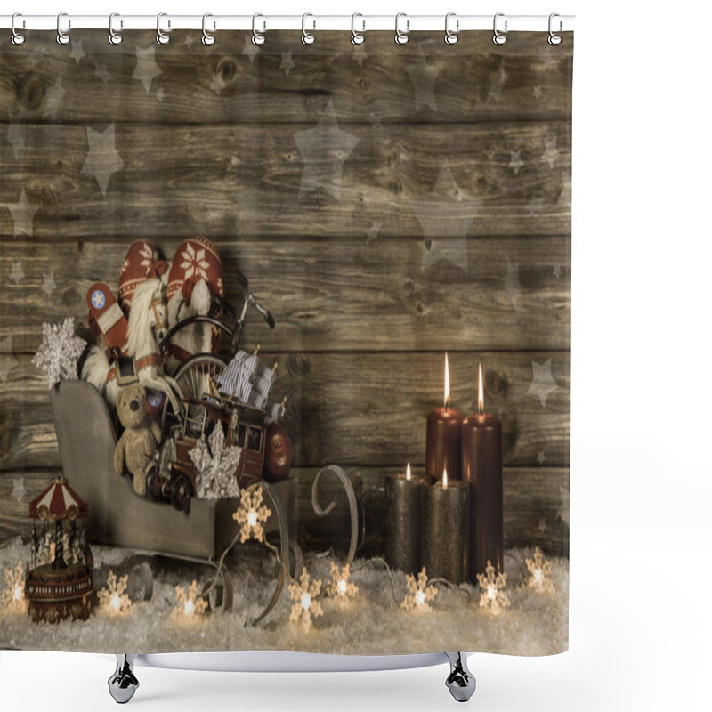 Personality  Old Children Toys And Four Burning Advent Candles On Wooden Vint Shower Curtains