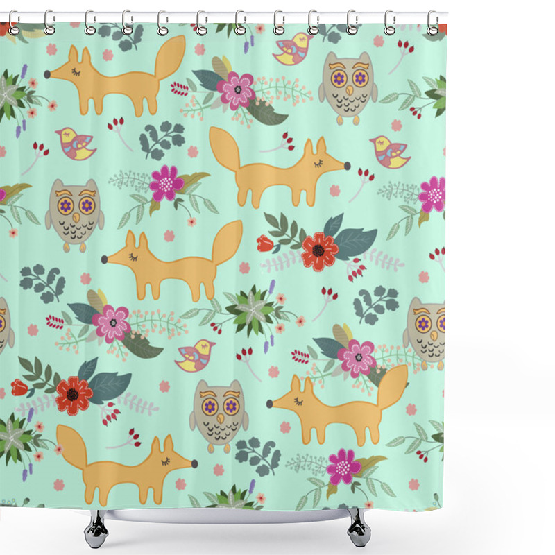 Personality  Children's Pattern With Animals And Flowers Shower Curtains