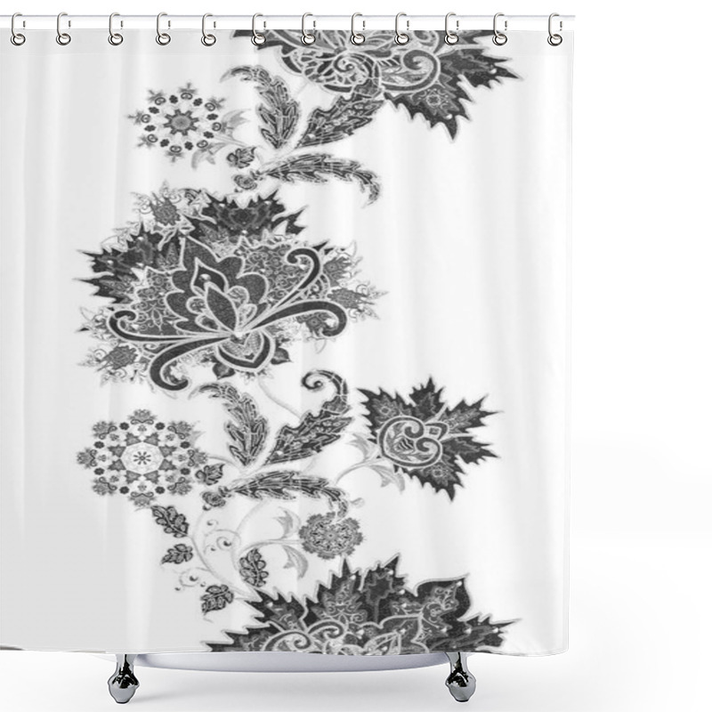 Personality  Seamless Pattern. Brilliant Lace, Stylized Flowers. Openwork Weaving Delicate, Paisley. Monochrome Tracery, Openwork Curls. Shower Curtains