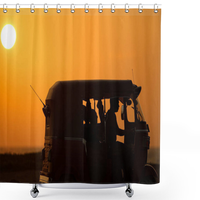 Personality  Silhouette Of Man Driving Tuk-tuk During Sunset Shower Curtains