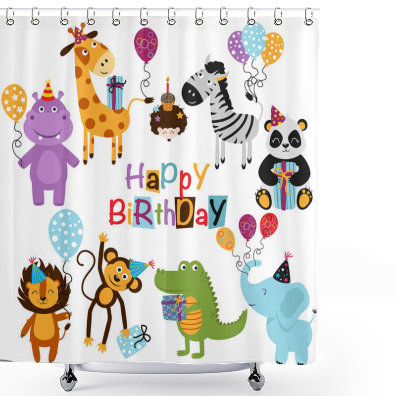 Personality  Set Of Isolated Happy Birthday Animals - Vector Illustration, Eps Shower Curtains