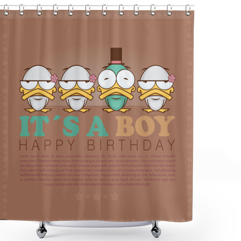 Personality  Funny Happy Birthday Greeting Card With Cute Cartoon Ducks Shower Curtains