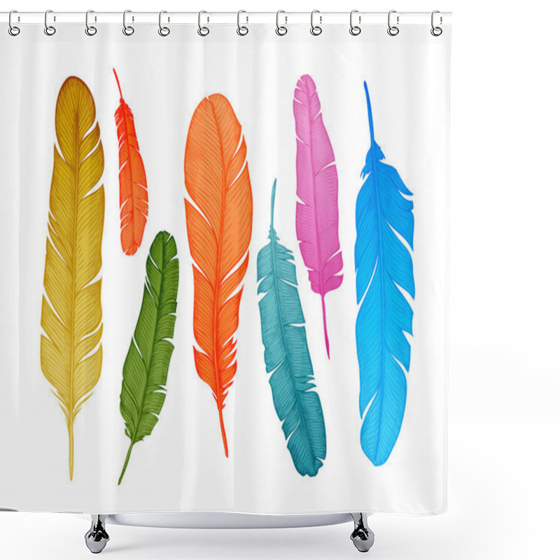 Personality  Hand Drawn Feathers Set On White Background. Vector Illustration Shower Curtains