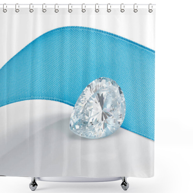 Personality  Pear-Shaped Diamond On Blue Ribbon Background  Shower Curtains