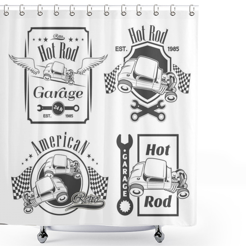 Personality  Set Of Hot Rod Labels, Emblems And Design Elements Shower Curtains