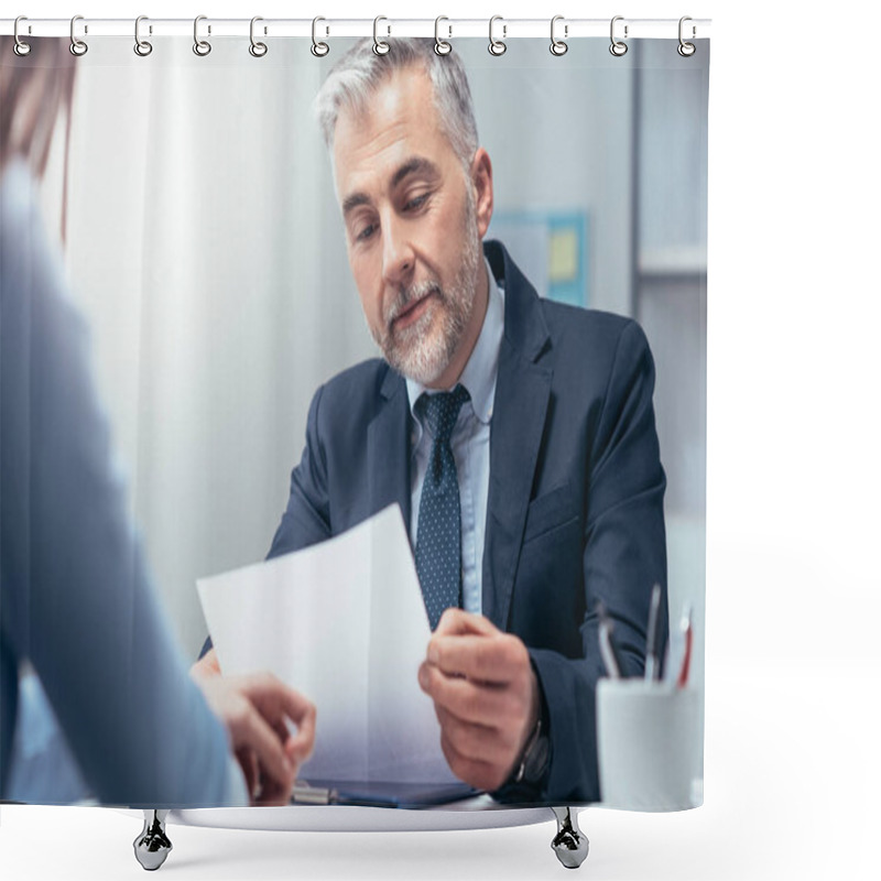 Personality  Woman Having Job Interview With Manager Shower Curtains