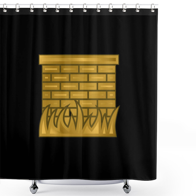 Personality  Bricks Wall With Grass Leaves Border Gold Plated Metalic Icon Or Logo Vector Shower Curtains