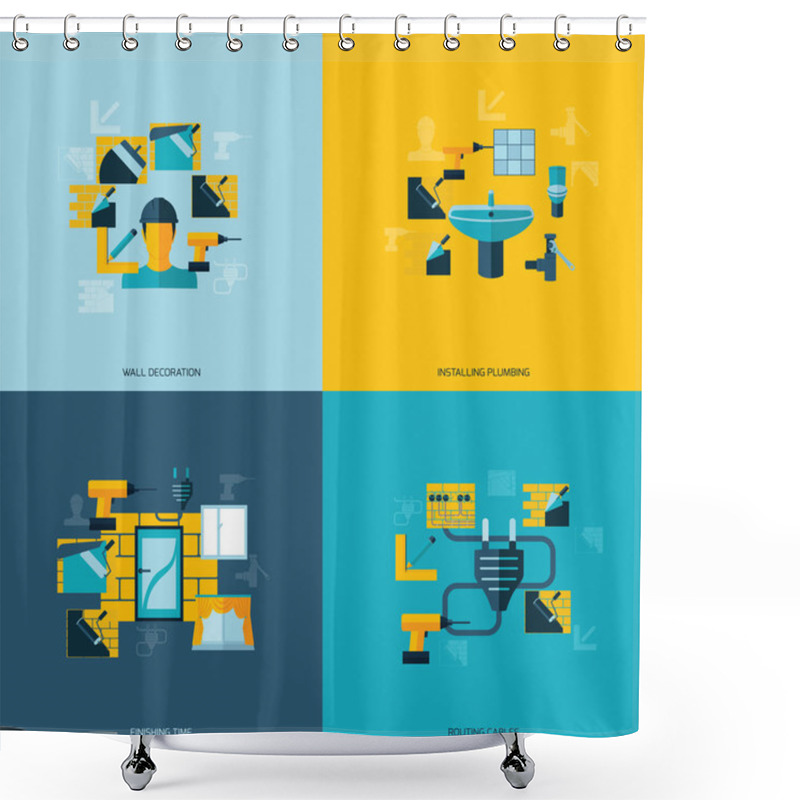 Personality  Home Repair Icons Flat Shower Curtains