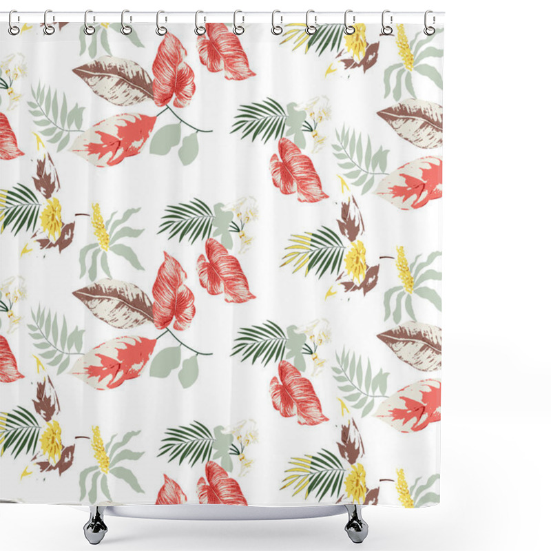 Personality  Tropical Pattern With Palm Leaves, Flowers And Birds. Shower Curtains