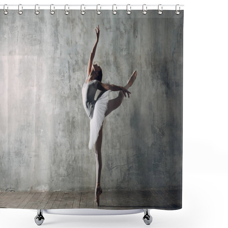 Personality  Ballerina Female. Young Beautiful Woman Ballet Dancer, Dressed In Professional Outfit, Pointe Shoes And White Tutu. Shower Curtains