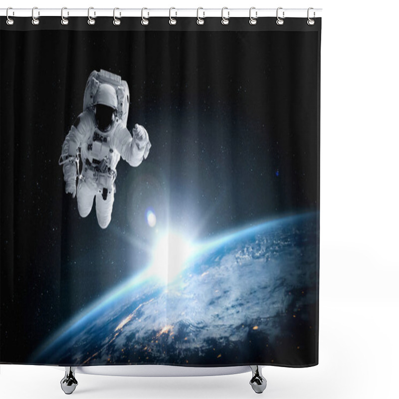 Personality  Astronaut Spaceman Do Spacewalk While Working For Space Station Shower Curtains