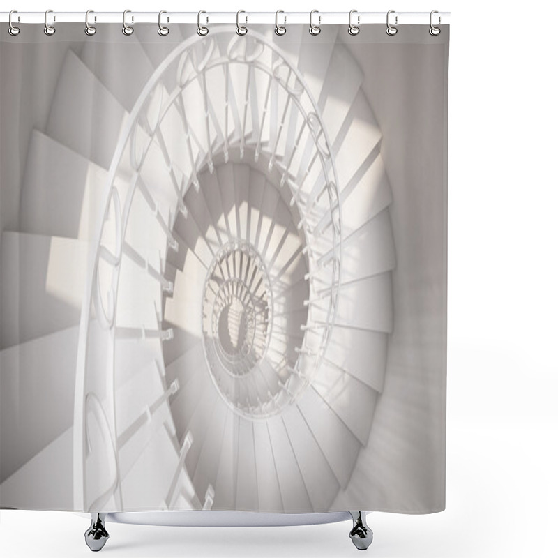 Personality  White Spiral Stairs With Rails In Sun Light Abstract Shower Curtains