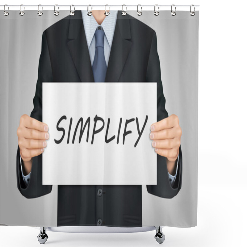 Personality  Businessman Holding Simplify Word Poster Shower Curtains