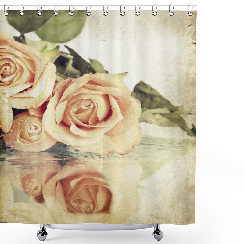 Personality  Pink Roses Covered With Dew Shower Curtains