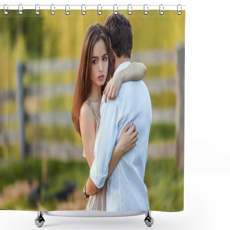 Personality  Beautiful Young Couple In Love Outdoors Shower Curtains