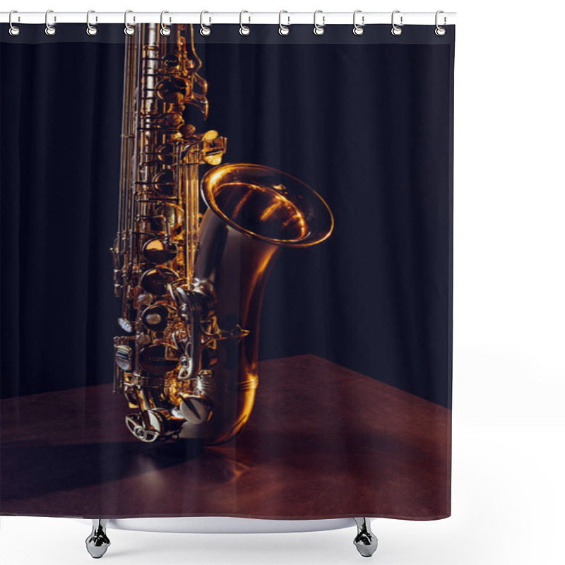 Personality  Close-up View Of Shiny Professional Saxophone On Black  Shower Curtains