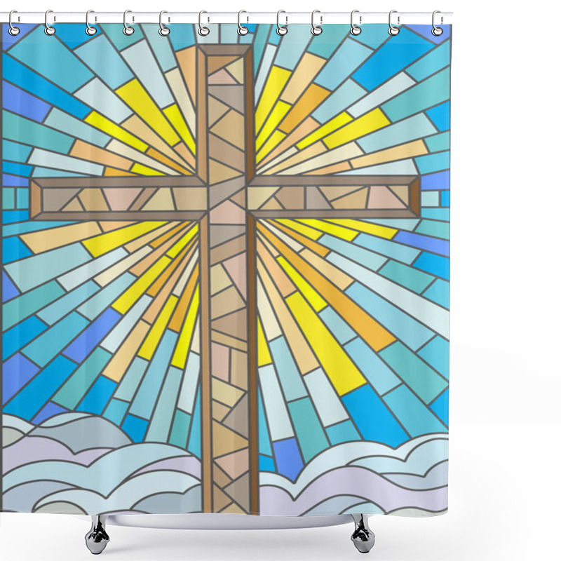 Personality  Illustration In Stained Glass Style To Cross On A Background Of Sky And Clouds Shower Curtains