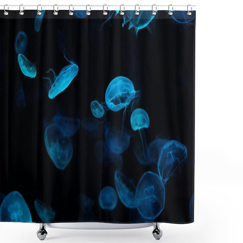 Personality  Blue Jellyfish Light Blue Amidst The Dark Sea Shines Beautifully At Night Shower Curtains