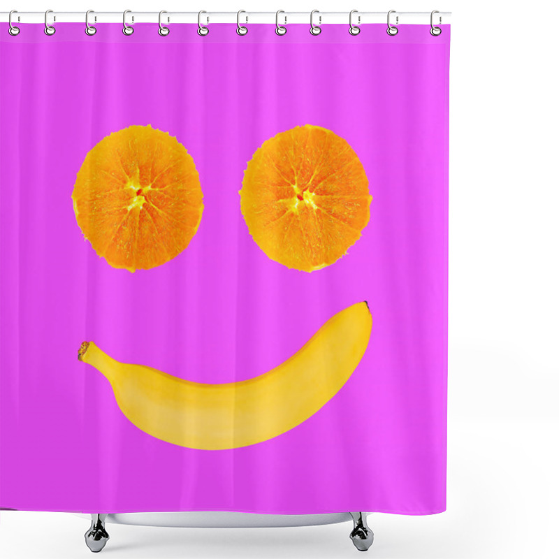 Personality  Contemporary Art Collage.  Fruits Vitamin Orange And Bananas Shower Curtains