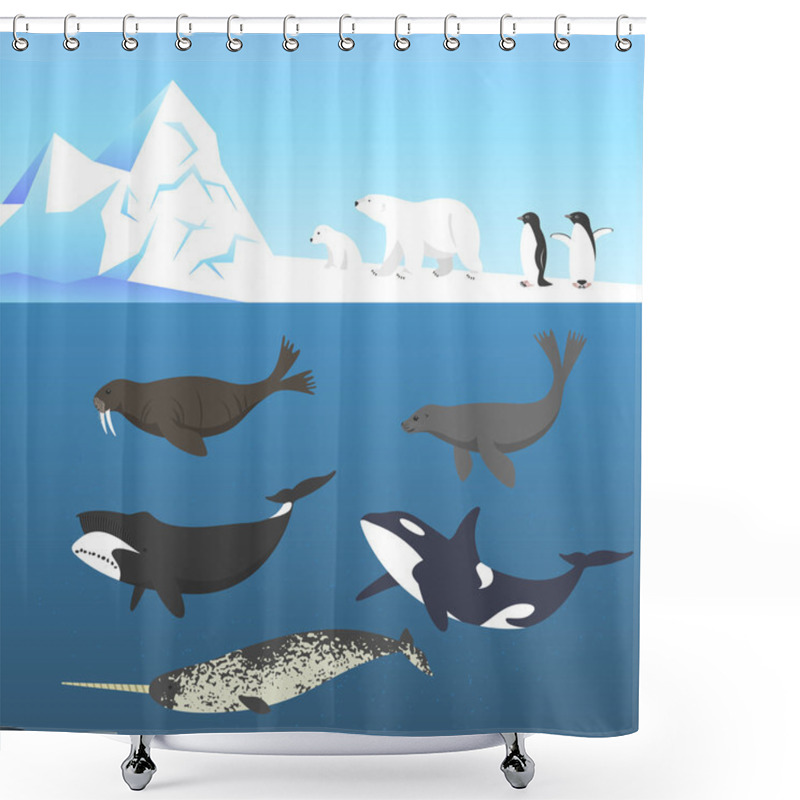 Personality  Vector Set Of Animals Living In A Cold Climate. Shower Curtains