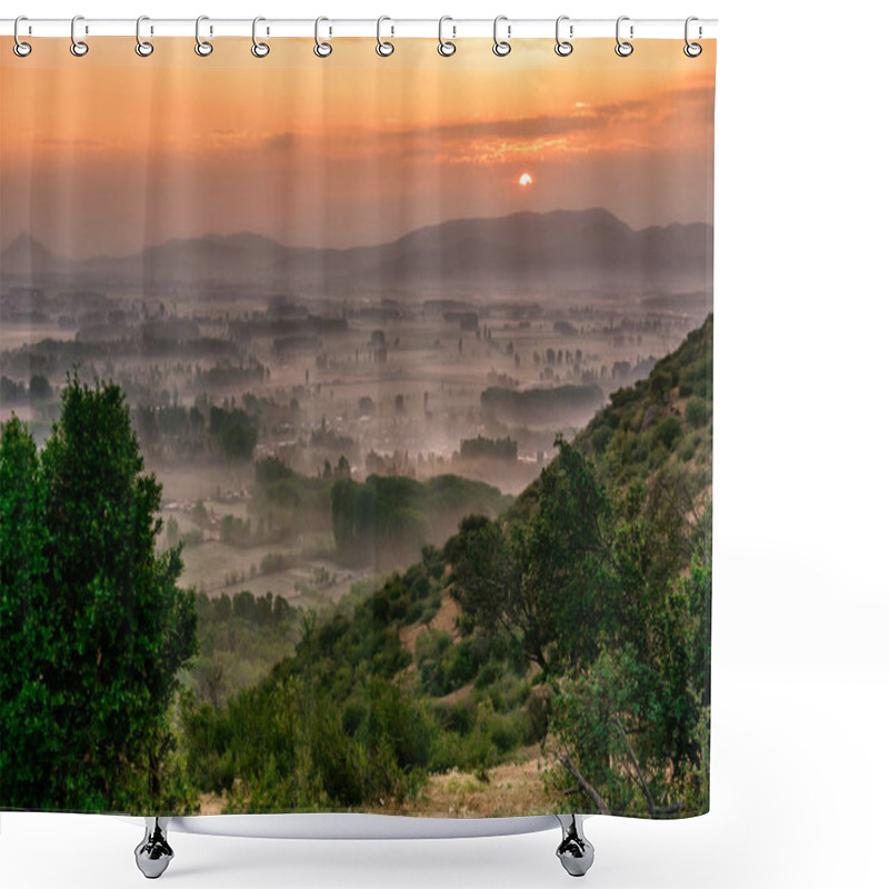 Personality  Picturesque Sunrise In Spring In Central Chile - Misty Mountains, Coltauco, O'Higgins Region, Chile, South America Shower Curtains