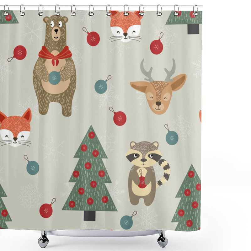 Personality  Winter Deer And Fox Vector Seamless Pattern.  Shower Curtains