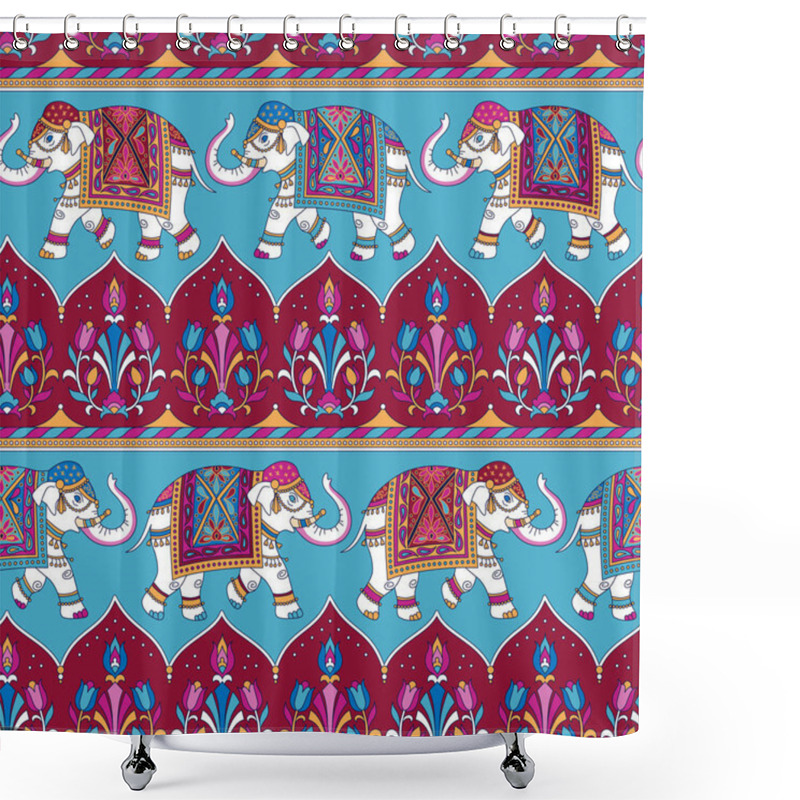 Personality  Traditional Indian Pattern With Elephants. Seamless Pattern For Design  Shower Curtains