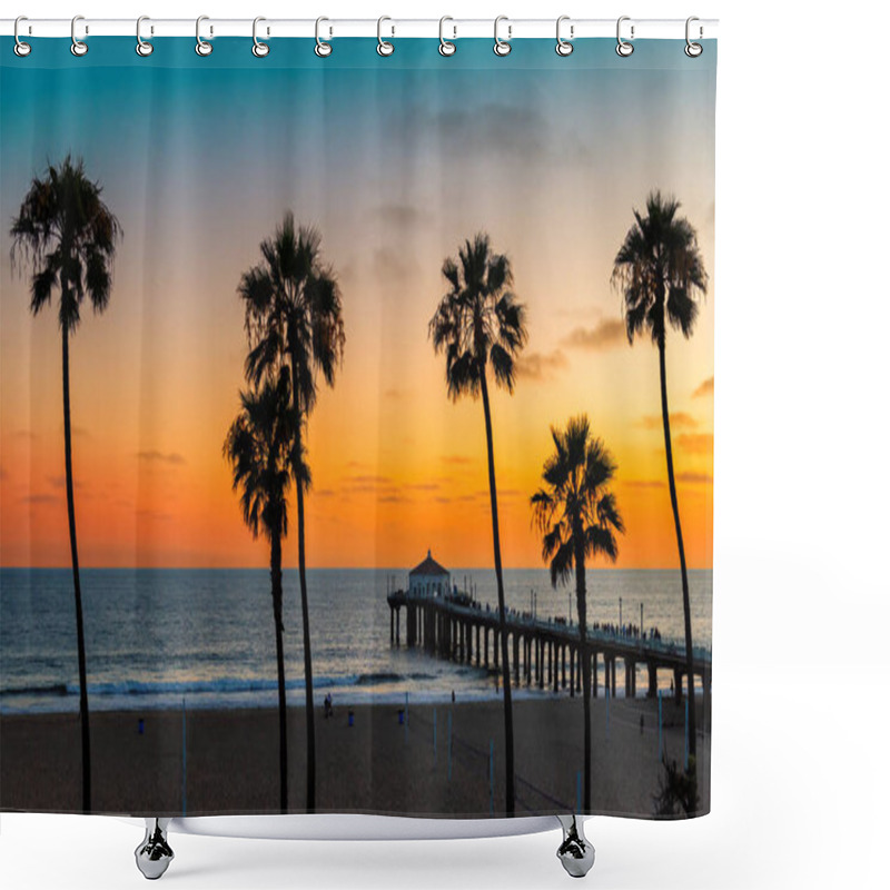 Personality  Sunset Beach With Palm Trees In Manhattan Beach, California. Fashion Travel And Tropical Beach Concept. Shower Curtains