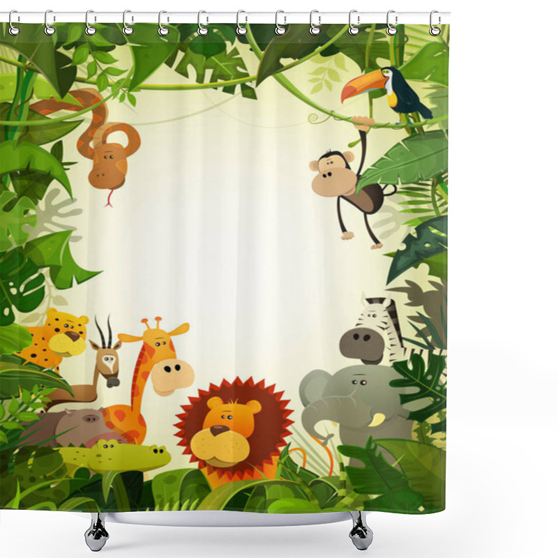 Personality  wild animals from African savannah and frame with jungle plants  shower curtains