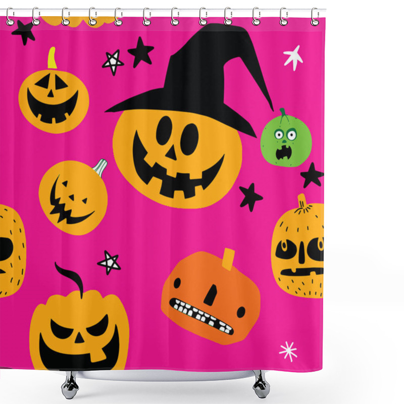 Personality  Set Of Halloween Pumpkins, Funny Faces. Autumn Holidays.Seamless Shower Curtains