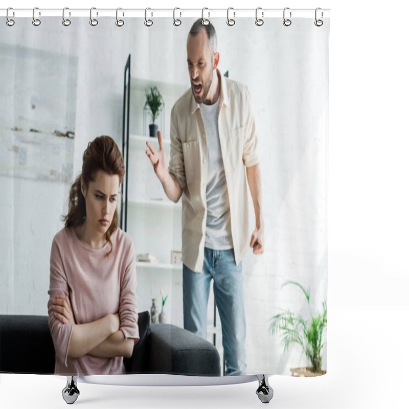 Personality  Angry Man Screaming Near Upset Woman With Crossed Arms  Shower Curtains