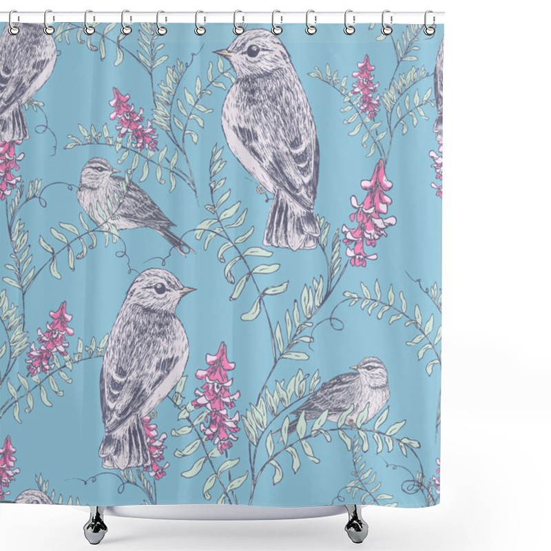 Personality  Bird And Flower Pattern Shower Curtains