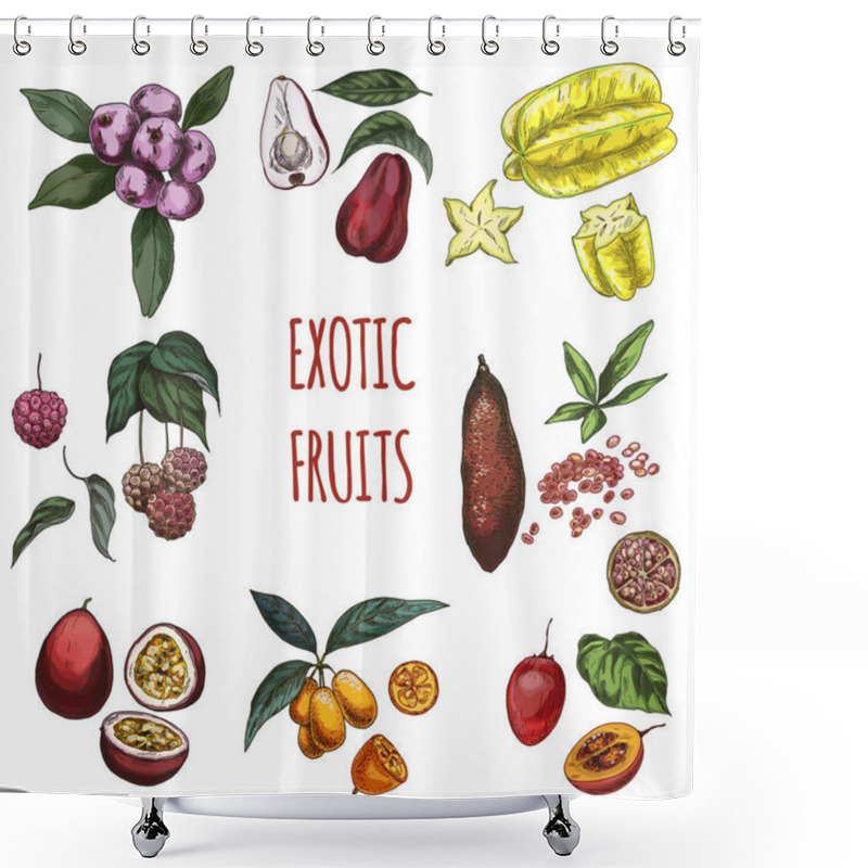 Personality  Exotic Fruits, Vector Hand Drawn Collection. Shower Curtains