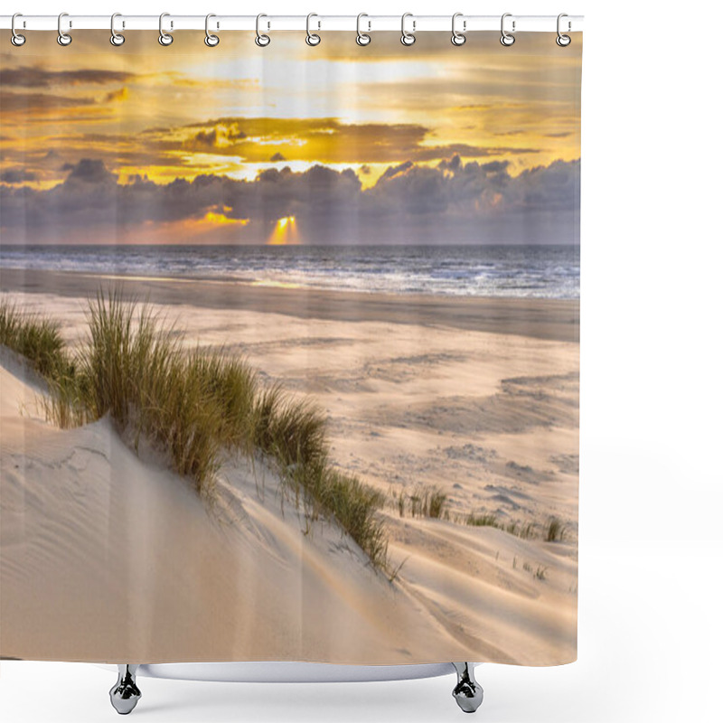 Personality  View From Dune Top Over Sunset In North Sea From The Island Of Ameland, Friesland, Netherlands Shower Curtains