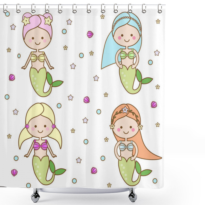 Personality  Cute Mermaids Characters. Vector Illustration Shower Curtains