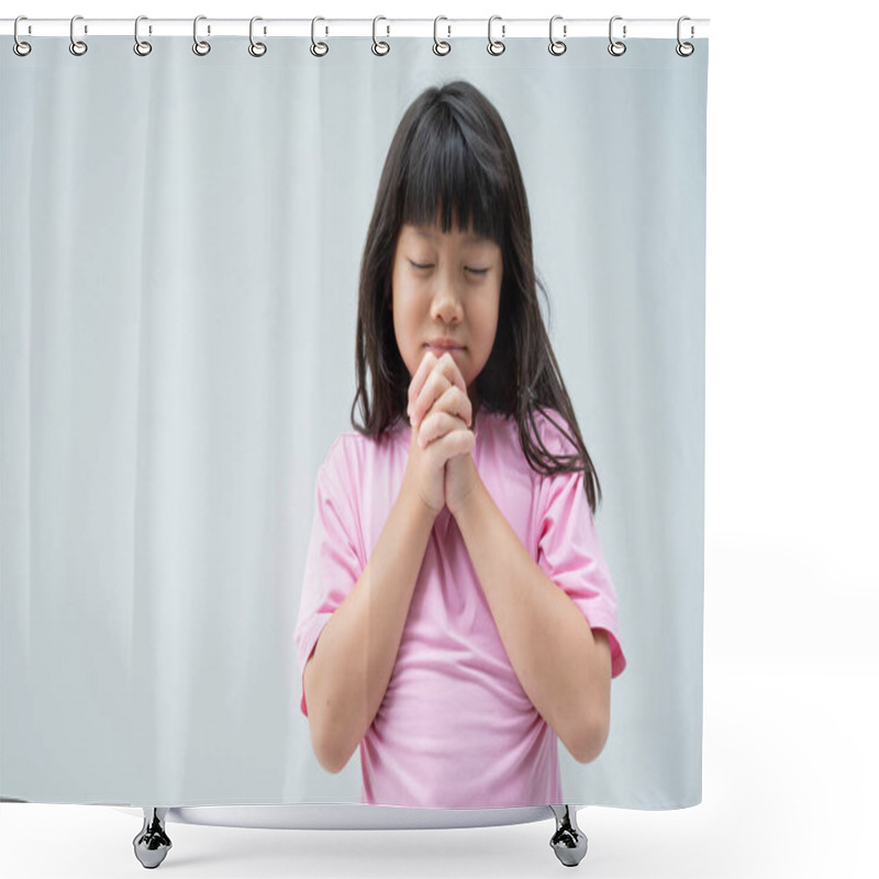 Personality  Kid Is Praying, Hands Folded In Praye Shower Curtains