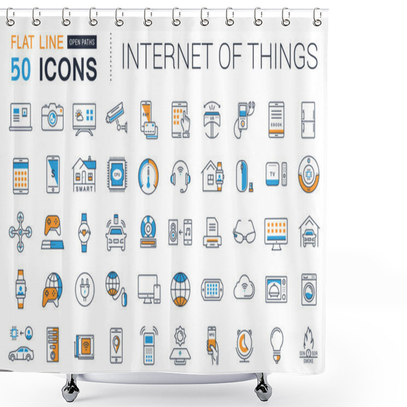 Personality  Set Vector Flat Line Icons Internet Of Things Shower Curtains