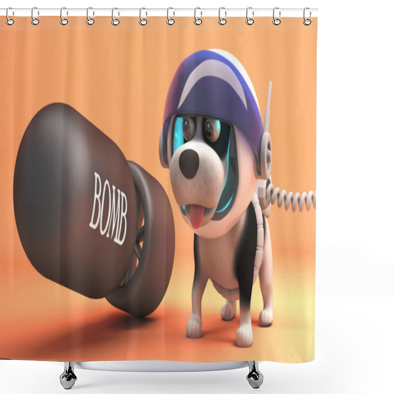 Personality  3d Puppy Dog In Spacesuit On Mars Standing Next To A Nuclear Bomb, 3d Illustration Shower Curtains