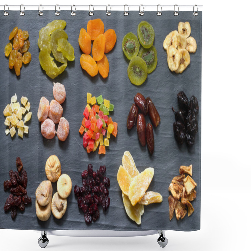 Personality  Candied Dried Mixed Assortment Of Exotic Fruits On Black Marble Shower Curtains