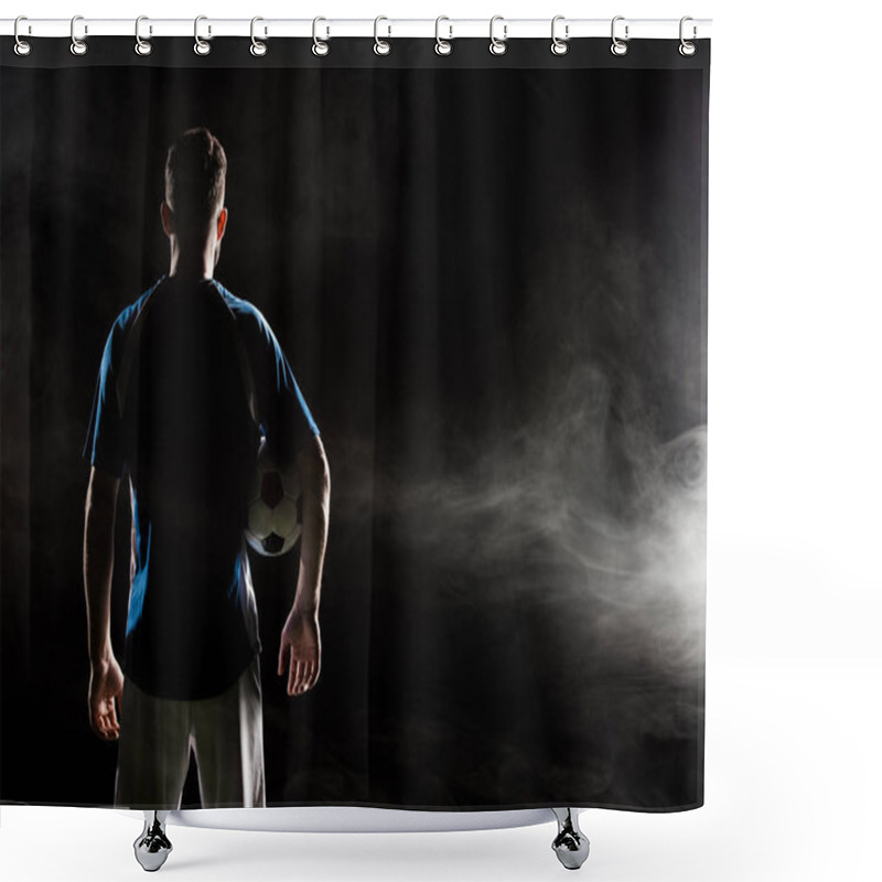 Personality  Silhouette Of Man Standing In Uniform With Ball On Black With Smoke   Shower Curtains