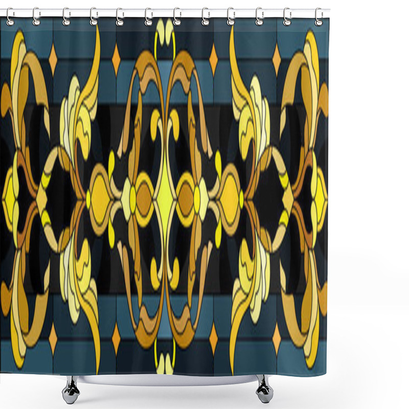 Personality  Illustration In Stained Glass Style With Floral Ornament ,imitation Gold On Dark Background With Swirls And Floral Motifs Shower Curtains