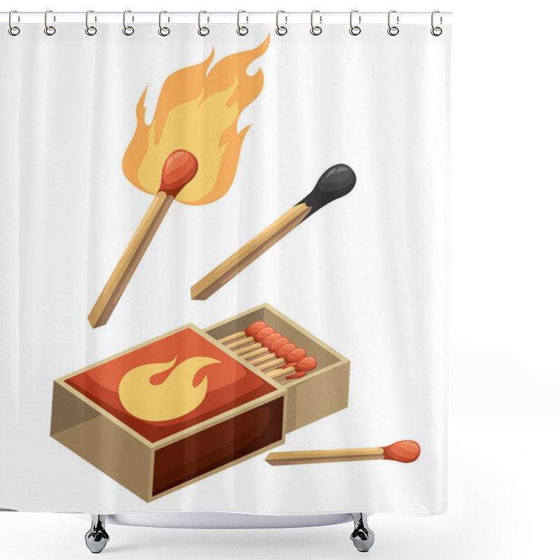 Personality  Collection Of Matches. Burning Match With Fire, Opened Matchbox, Burnt Matchstick. Flat Design Style. Vector Illustration Isolated On White Background. Shower Curtains