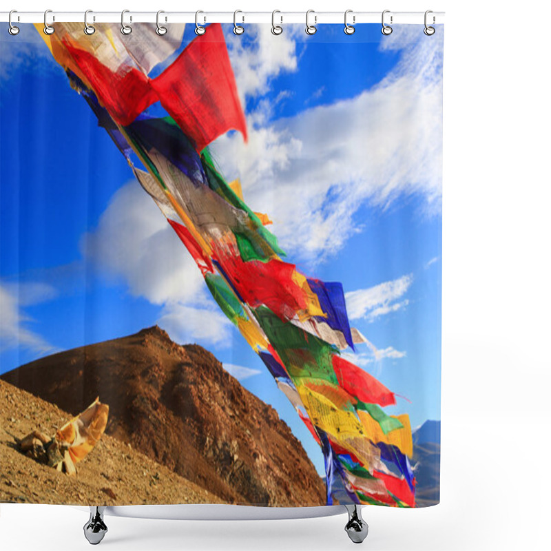 Personality  Buddhist Flags Is In The Brown Mountain In Himalayas. Shower Curtains