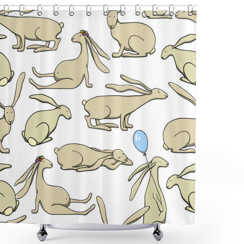 Personality  Hand Drawn Hares Pattern Shower Curtains