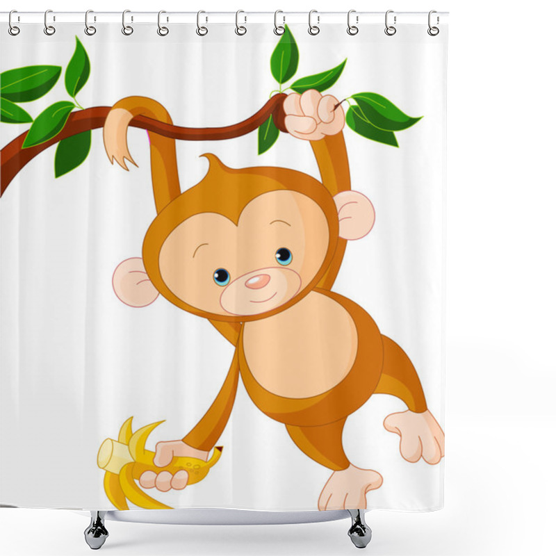 Personality  Baby Monkey On A Tree Shower Curtains