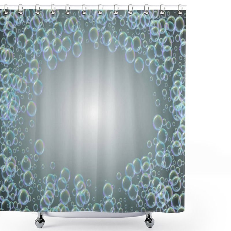 Personality  Shampoo Bubbles On Gradient Background. Realistic Water Bubbles 3d. Cool Liquid Foam With Shampoo Bubbles. Horizontal Cosmetic Flyer And Invite. Cleaning Soap Foam For Bath And Shower. Shower Curtains