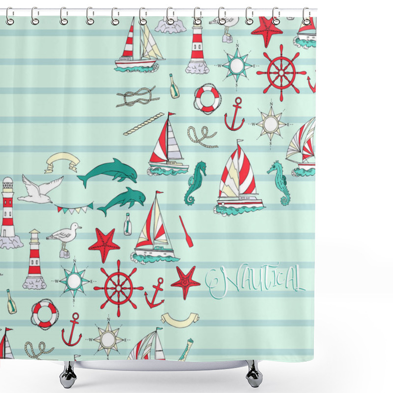 Personality  Nautical Background With Ships Shower Curtains