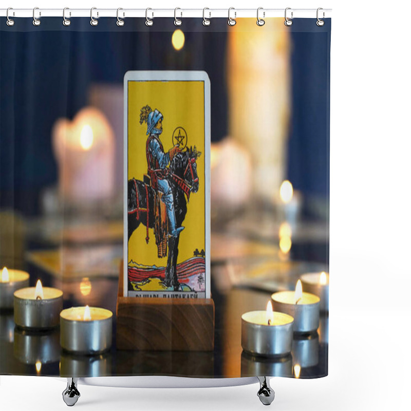 Personality  Knight Of Coins .Tarot Fortune Teller Reading And Forecasting.  Shower Curtains