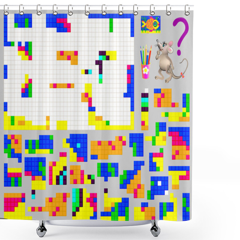 Personality  Logic Puzzle Game. Need To Find The Correct Place For Each Detail And Paint The Squares In Corresponding Colors. Shower Curtains